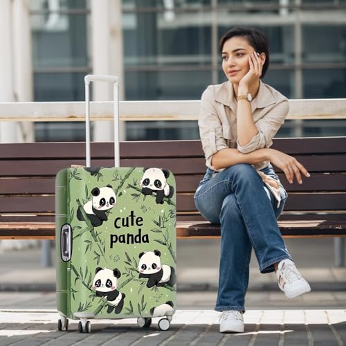 Image of Cute Panda Luggage Cover - Bamboo Forest Cartoon Design Suitcase Protector - Stretch Travel Case Cover - Fits 28 to 30 Inch Luggage,L