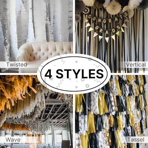 Image of PartyWoo Silver Crepe Paper Streamers 8 Rolls 656 ft Pack of Metallic Silver Crepe Paper for Graduation Baby Shower New Year Birthday Party Decorations (1.8 Inch x 82 Ft /Roll), Silver-706