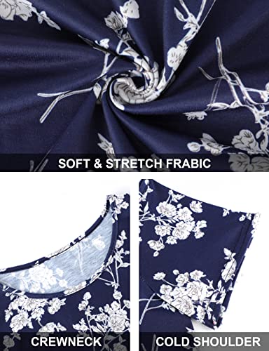 Luranee Short Sleeve Shirts For Women,Summer Tops Short Sleeve Blouse Cold Shoulder Floral Top Work Blouses For Women Office Crew Neck Tunic Navy Floral Xxl #TOP4
