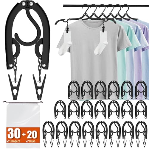 30 Pack Foldable Travel Hangers with 20 Clips -...