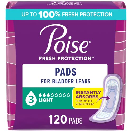 Image of Poise Incontinence Pads & Postpartum Incontinence Pads, 3 Drop Light Absorbency, Regular Length, 120 Count (4 Packs of 30), Packaging May Vary