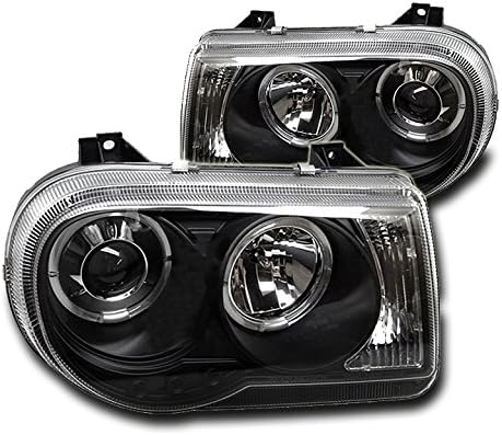 Dual Halo Projector Headlights Headlamps Black For 2005-2010 Chrysler 300C