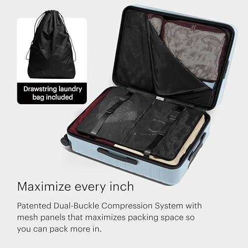 Image of Away Amazon Exclusive Medium Checked Luggage - 26-Inch Lightweight Hardside Suitcase with Custom WhisperGlide 360 Wheels, Interior Compression System, TSA-Accepted Lock - Sky Blue