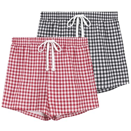 Image of 2 Pack Pajama Shorts for Women Cotton Sleep Shorts Casual Lounge Pants Drawstring Pj Bottoms