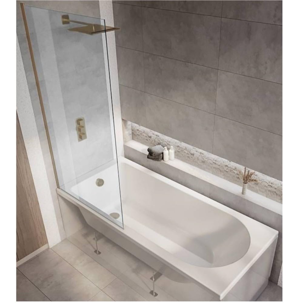 Milano Ballam White 1700mm x 700mm Single Ended Round Shower Bath Copper Screen