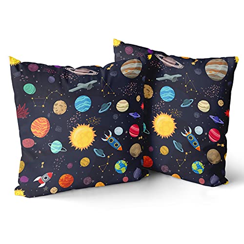 Image of Giwawa Outer Space Pillow Case Set of 2, Solar System Universe Planet Pillow Cover Soft Cotton Home Decorative Pillowcases 18 X 18 Inch Double Sided Cushion Covers for Indoor Outdoor and Car