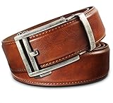 Men's Leather Ratchet Click Belt - Hemingway Antique Silver Buckle w/Saddle Tan Leather Belt (Trim to Fit: Up to 35'' Waist)