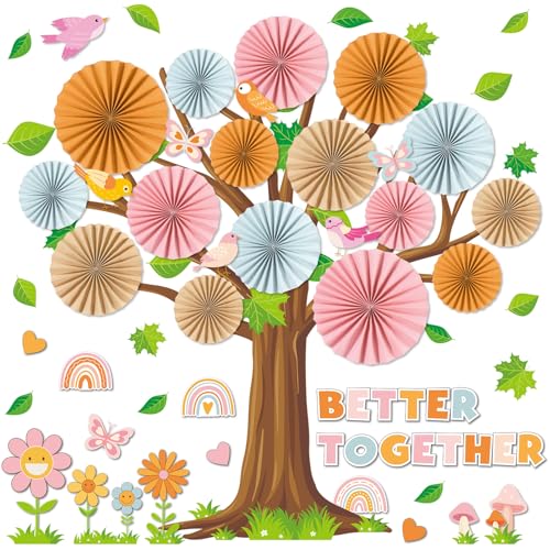 Arbre de classe avec éventails papier 3D pour tableau d'affichage mural sans effort