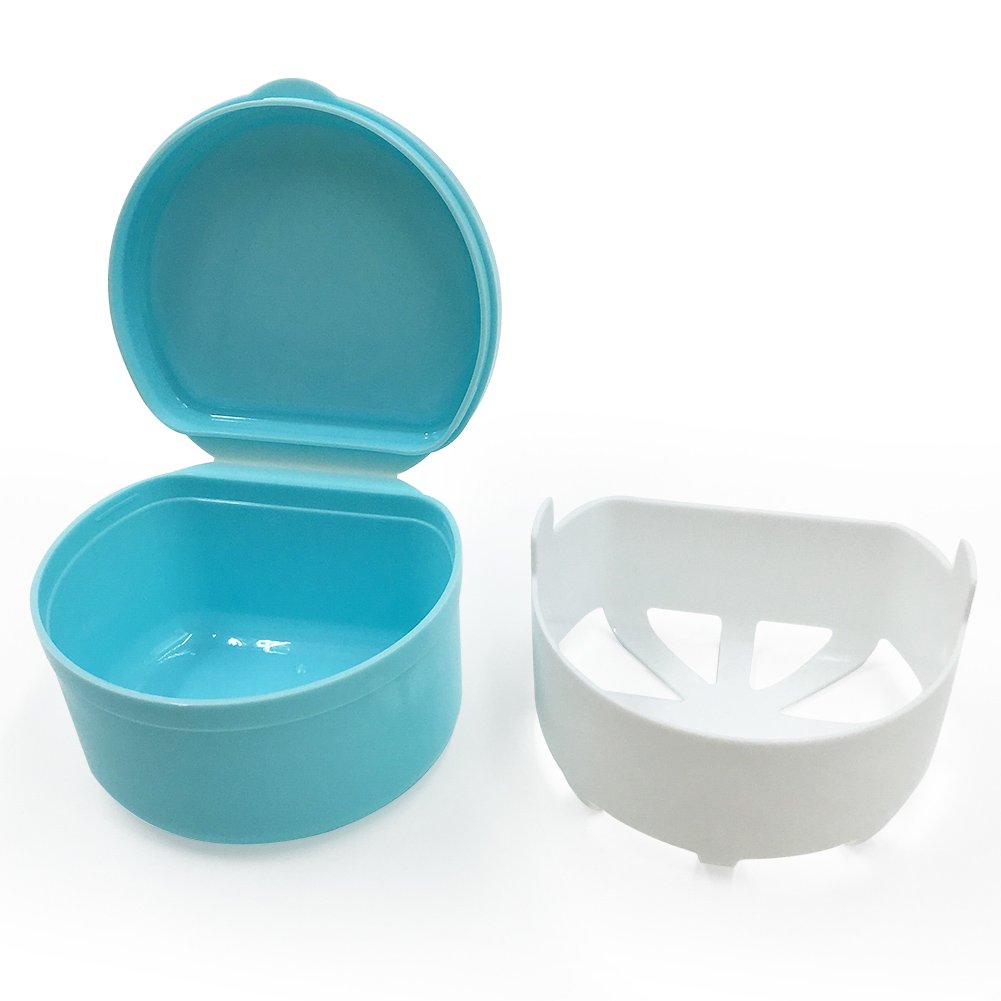 Denture Cup with Strainer,1 Box Denture Brush Retainer Case, Denture Case with Lid,Denture Bath Box for Cleaning, Store and Retrieve(Light Blue) : Beauty & Personal Care
