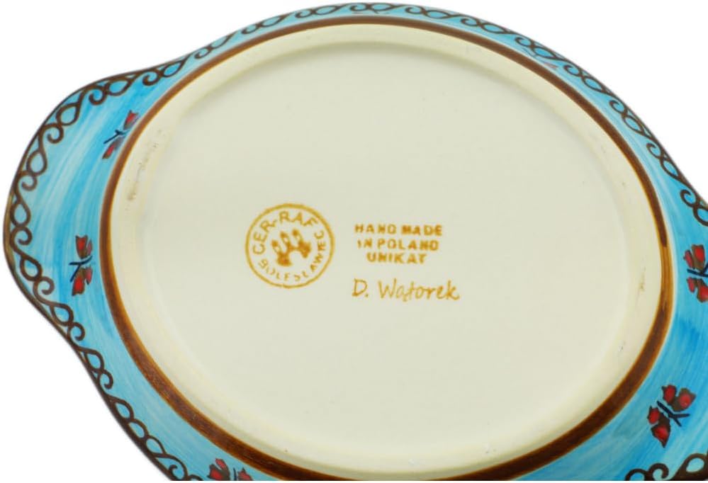 Polmedia Polish Pottery Saucer UNIKAT - Blue Garden Pattern Handmade in Boleslawiec Poland + Certificate of Authenticity