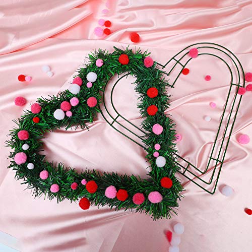 image for URATOT 3 Pack 12 Inch Heart Metal Wreath Frame Green Heart Wire Wreath