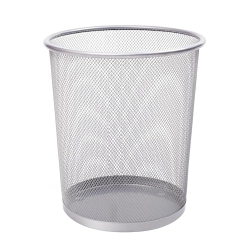 CABLEPELADO Papelera Malla Metalica, Cesto basura redondo metálico, Papelera Reciclaje, Cubo de Basura, Papelera Escritorio, Papelera Baño, 27 cm alto x 23.5 cm diámetro, 12 Litros (Plateado)