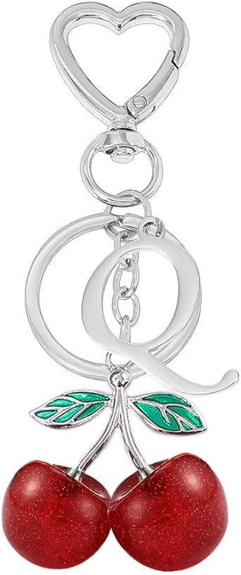 Heart-Shaped Keychain with Initial A-Z and Cherry Charm Bag Charms for Women,Car Accessories