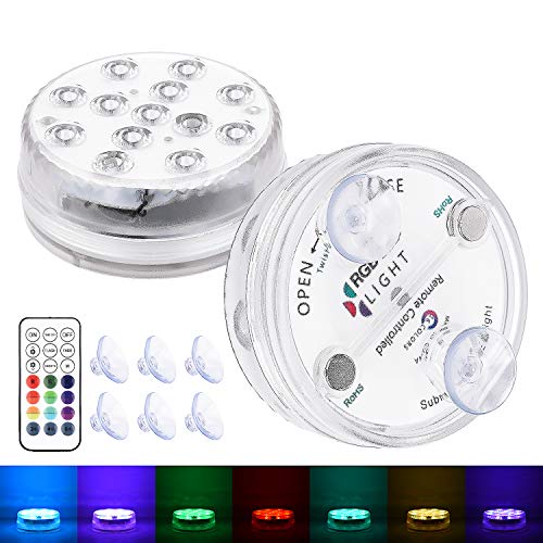 Luz Piscina Sumergible Impermeable con mando? Luz Subacuática de Baño Impermeable Lámpara para Acuarios Base de Floreros Piscina Jardín Boda Navidad (2Pcs)