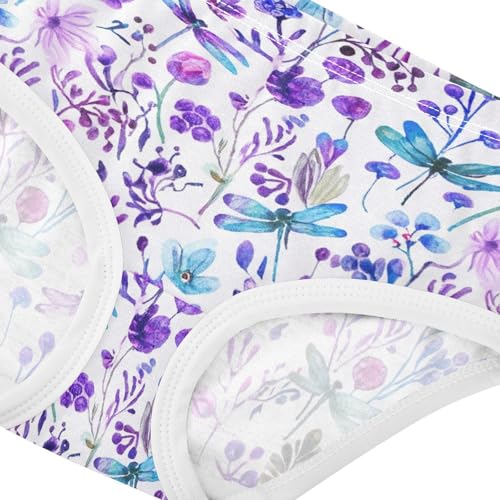 Purple Flowers Teal Dragonflies Cute Panties Girl Toddler Girls Underwear Cotton Animals Briefs Girls Undies 2t4