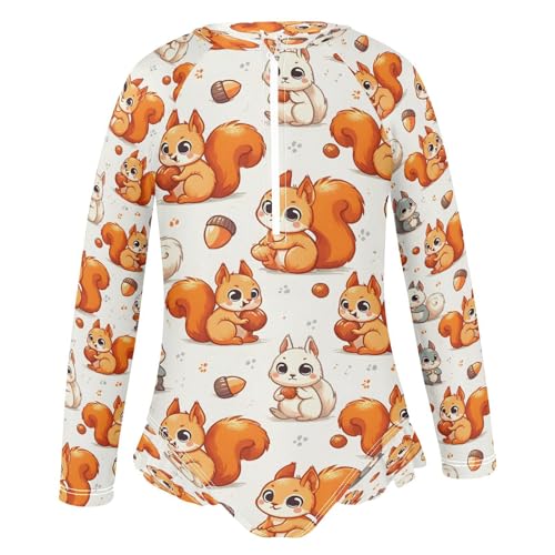 Cute Squirrel Eat Girls Long Sleeve Swimsuits One Piece Zipper Bathing Suit UPF 50+ Rashguard Swimwear2