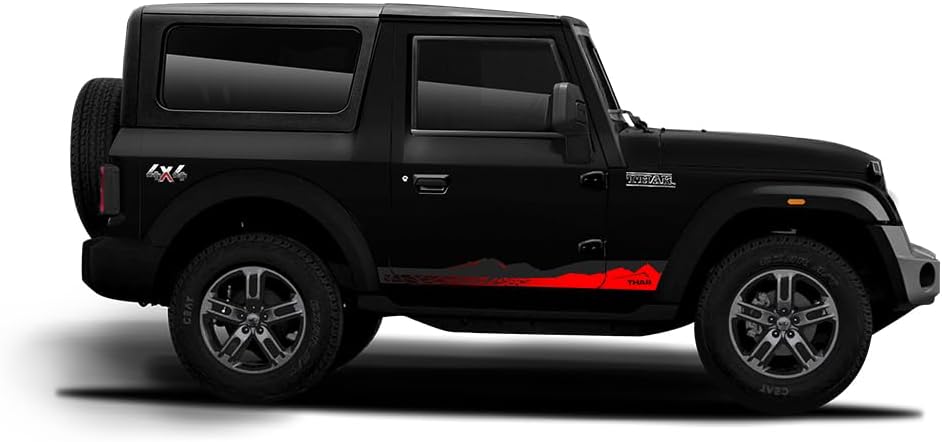 IDE AutoWorks Explorer Edition Car Graphics for Thar | Napoli Black Waterproof Vinyl Side Decals | Sporty Stylish Body Sticker | 15.5 x 7 cm | Easy Installation & Remove