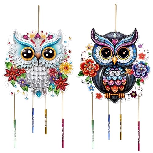 ARTopet 2Pcs DIY Diamond Wind Chime Pendant Ornament Special Shaped Crystal PET Diamond Art Painting Hanging Double-Sided Pattern Single Sided Diamond for Home Garden Wall Door Decor-01