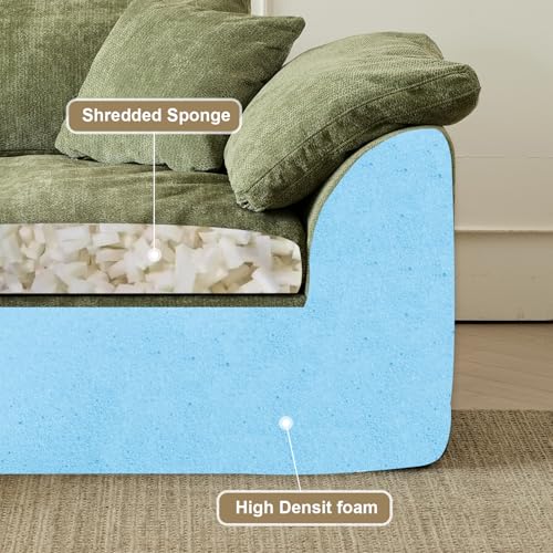 Image of Cloud Couch Sectional for Living Room, Modular L Shaped Boneless Sofa with Chaise, Compressed No Assembly Couch, Deep Seat Chenille Upholstered Convertible Sofa Bed (Green)