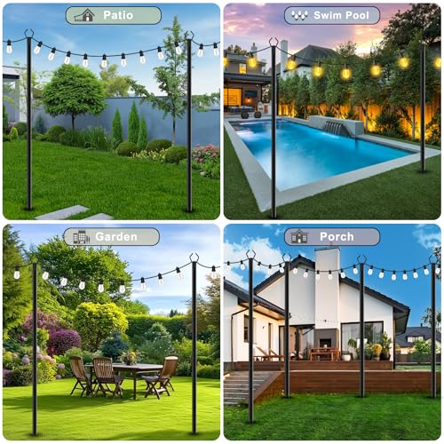 7 Pack 10 FT String Light Poles,Metal with Fork Lights Poles for Outdoor String Light, Rustproof Heavy Duty for Outside - Additional View