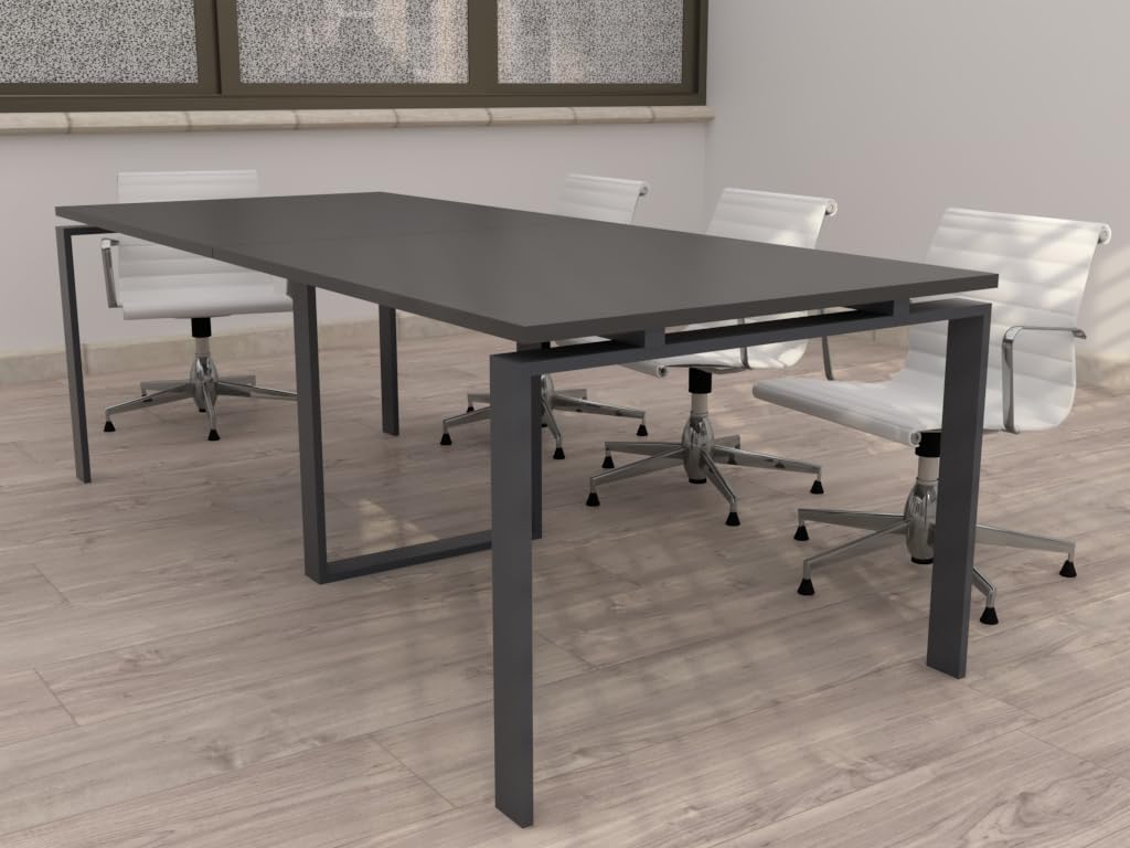 Mesa de Reuniones, Conferencias y Oficinas. (240x100). Estructura metálica con Marco Abierto Color Gris Grafito. Fabricado en España. Envio a Toda la Península. (Roble Azabache.)
