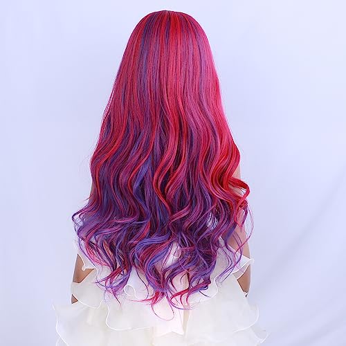 Image of PATTNIUM Pink Purple Wig for Women Long Wavy Wig Pink Mix Purple Wigs Costume Heat Resistant Synthetic Cosplay Halloween Party Wigs(Pink Purple)