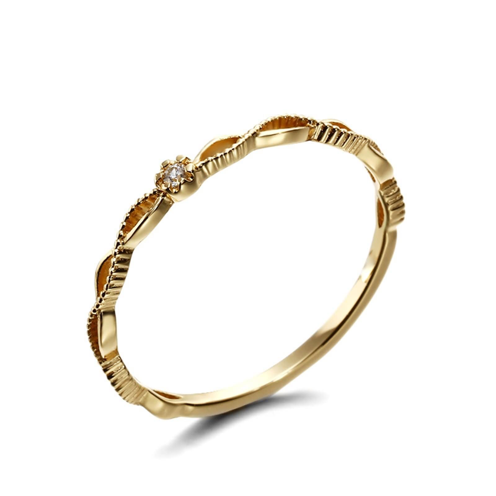 Anillo apilable de oro amarillo de 9 quilates, 14 quilates y 18 quilates, fino para mujer, anillo de diamante infinito clásico y delicado de oro real
