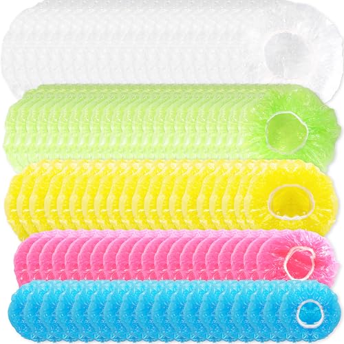 100 Stück Elastische Frischhaltebeutel Wiederverwendbare Abdeckhauben für Lebensmittel Vier Größen Bunte Lebensmittel Abdeckung Frischhaltefolie Küchenzubehör Staubdicht für Gemüse Frischeschutz