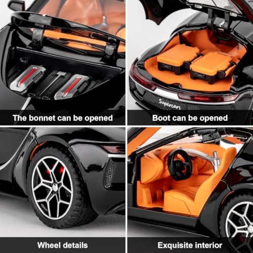 Image of 1:32 Scale Bugatti Atlantic Alloy Pickup Car Toy Metal Pull Back Diecast Car with Openable Door and Sound Light, Gifts Toys for Kids【Black】