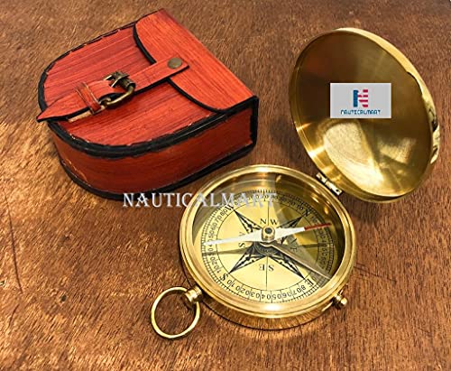 Brújula de Bolsillo de Latón con Estuche de Cuero miniatura 3