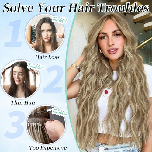 Image of KooKaStyle Wavy Thick Clip in Hair Extensions 20 inch Brown mix Sandy Blonde