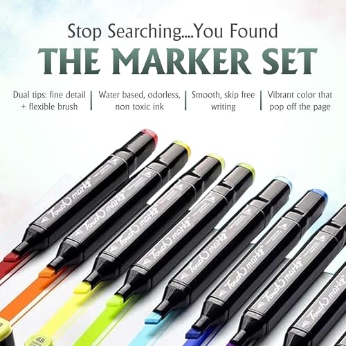 Image of AMIRATE 48 Pcs Dual Tip Markers Set, Non-Toxic Art Supplies For Kids & Adults, Books Pen With Carry Case Set Colour Broad Drawing Sketching (48), Multicolor