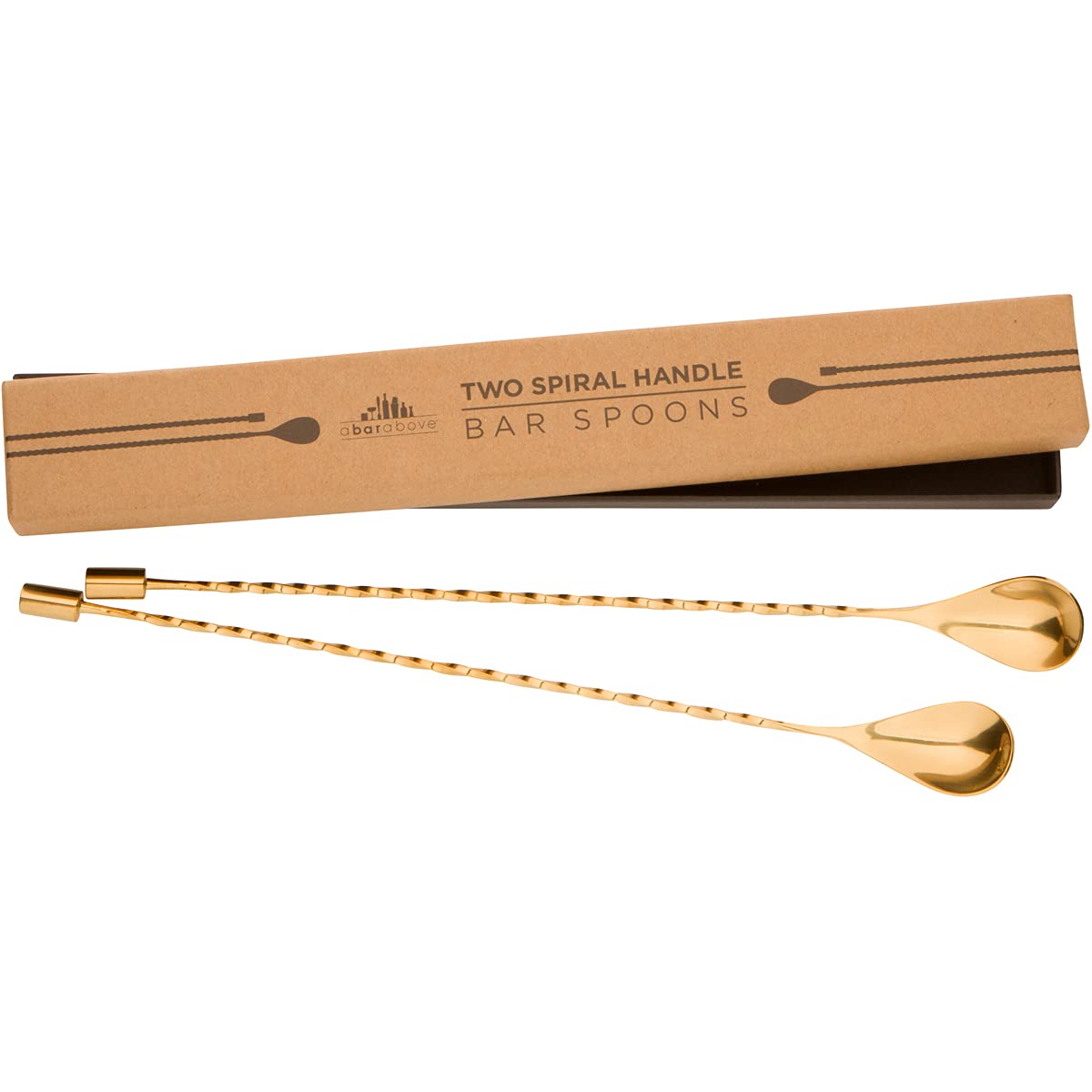 A BAR ABOVE Cucharas de barra doradas: cucharas para mezclar cócteles para el profesional o el hogar Bar – Juego de 2 piezas (mango espiral) de acero inoxidable 304