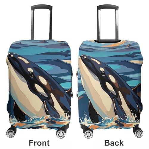 Orca Killer Whale Print Elastic Luggage Cover Suitcase Protector for 19-32 Inch Suitcases | Universal Stretchable Travel Bag Cover | Anti-Scratch, Washable with Zipper Closure XL3
