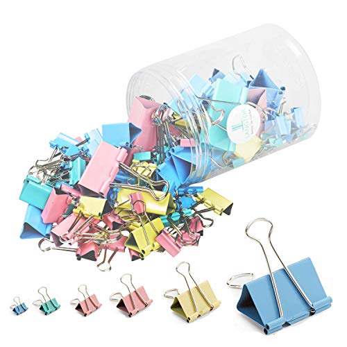 Confezione da 120 Clip Assortite per Raccoglitori Molle Double Clip, Colori assortiti, Con 6 Diverse Dimensioni di Clip per Ufficio, per Casa, Ufficio o Scuola