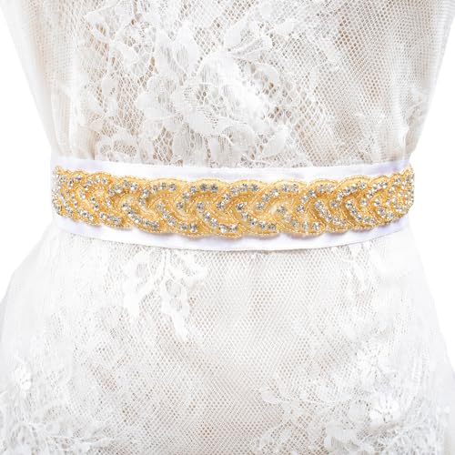 ShiDianYi Wedding Dress Belt Crystal Applique, Belt for Dress, Wedding Sash Belt For Bridal Shower Rhinestone Applique Gold (RA027, Gold)4