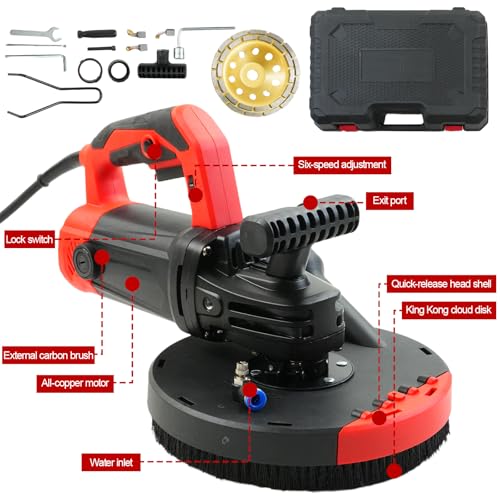 180mm Concrete Surface Grinder, 6 Speed Adjustments Angle Grinder Kit with Dust Shroud and Diamond Wheel, 2200W Seamless Floor Planer Kit with Auxiliary Handle for Floor, Wall and Ceiling - Image 4