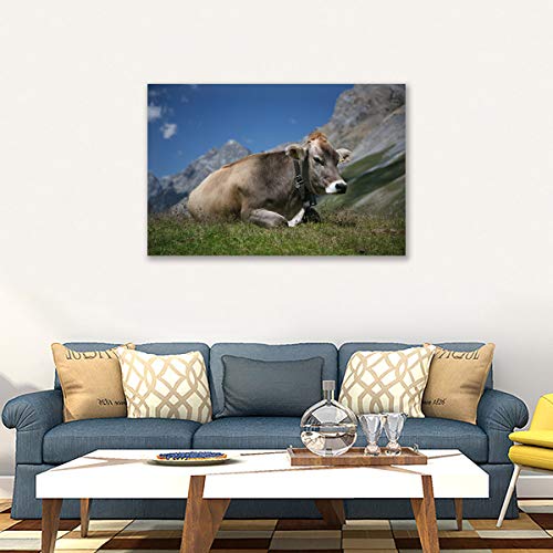 Tableau vache des montagnes en toile tendue de qualité supérieure