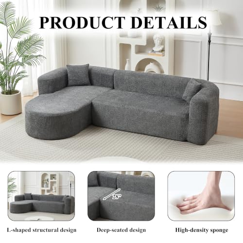 Image of Oversized Sectional Sofa with Chaise with 2 Throw Pillows, 109 inch Modern Luxury Chenille Sofa Extra Wide Seat L-Shape Curved Cloud Couch for Living Room (Left Chaise, Grey)