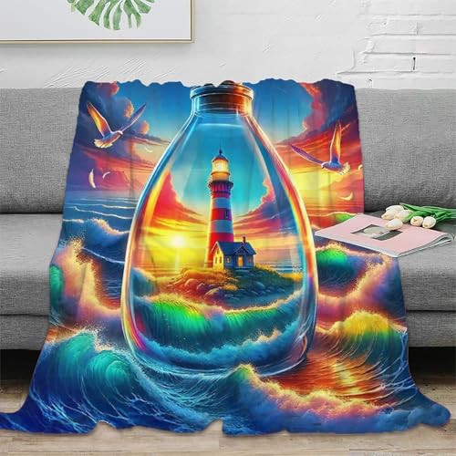 Couvre-lit phare imprimé 3D en peluche microfibre douce et chaude haute densité - 2