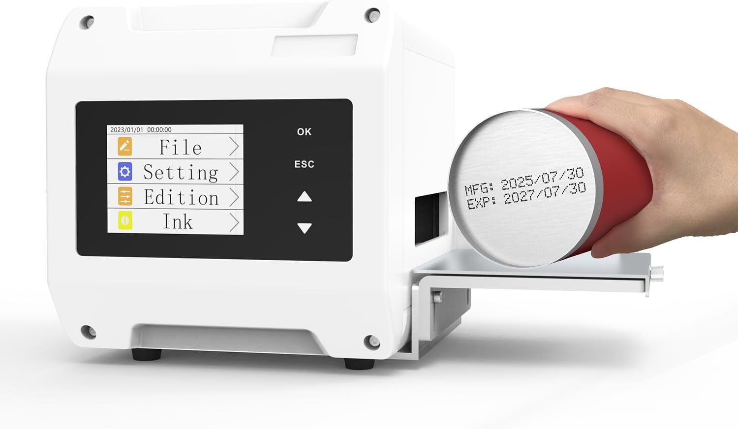 PX1-M Desktop Inkjet Printer with 1/2 Inch Print Height Desktop Printer for EXP Date, Batch Number, QR Code, Barcode, Logo on Carton Wood Fabric Plastic Metal