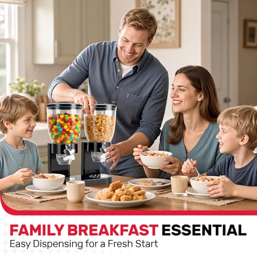 Adorabby Dual-Control Cereal Dispenser Countertop, 2 Pack 2L Cereal Containers Storage with Airtight Lids, Rotating Dispenser for Pantry, Cereal, Dry Food, Candy, Rice, Grains, Coffee Bean