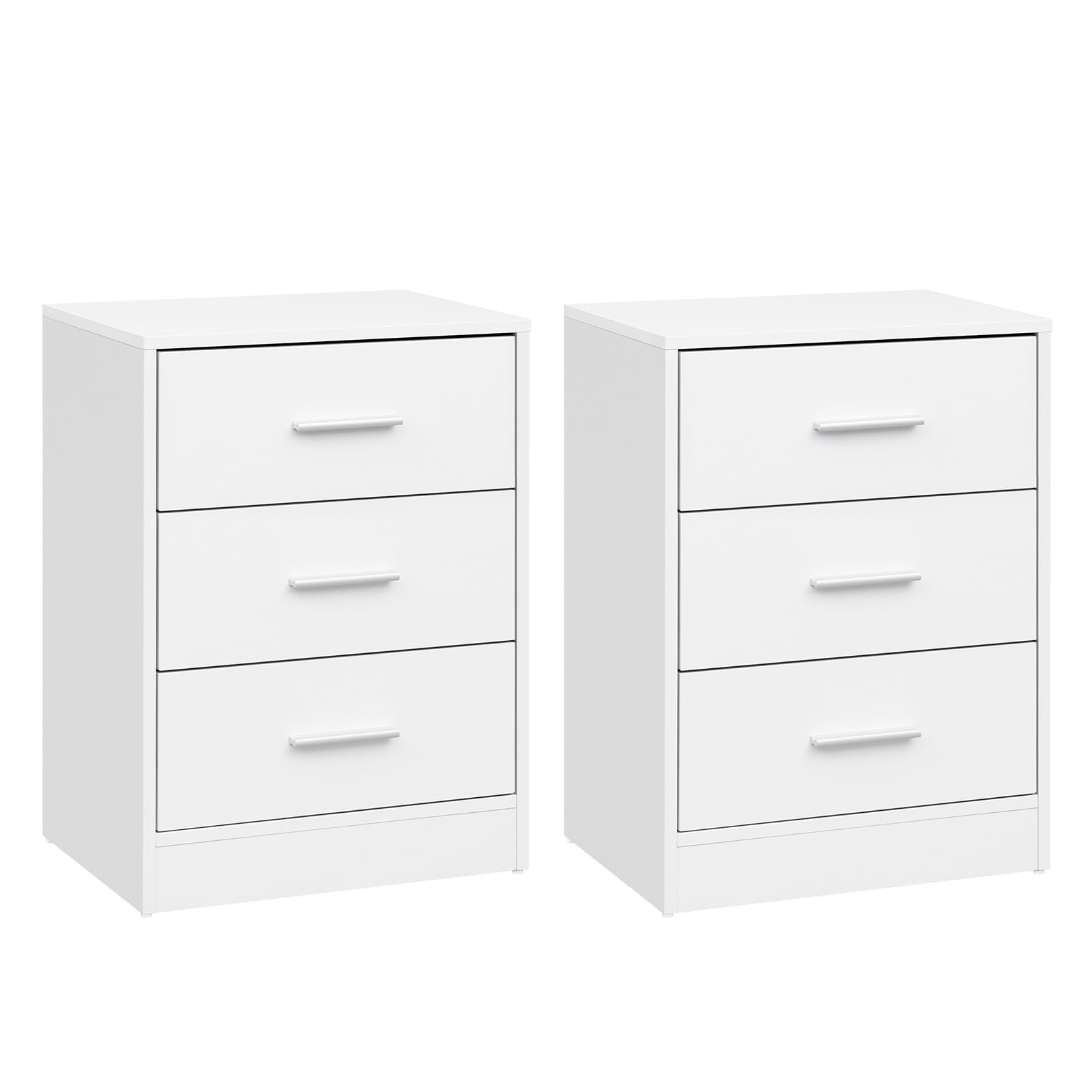 WOLTU Set di 2 Comodini Moderni con 3 Cassetti, Grande Capacità, Tavolino da Letto per Camera da Letto, Soggiorno e Ufficio, 39x28x54cm, Bianco, NTS26hei-2