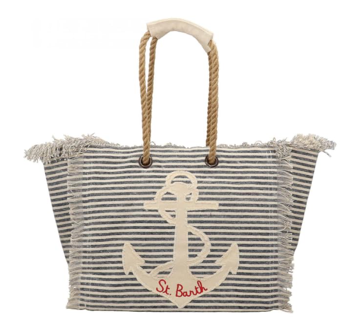 Saint Barth MC2 sac beach patch rayures bleu en toile haut de gamme