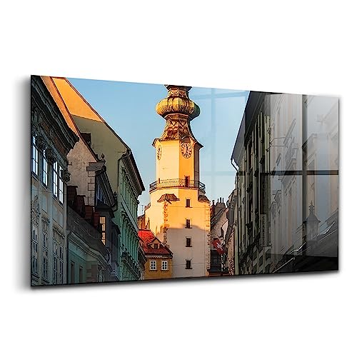 Peinture sur verre d'art Wallfluent pour salon élégant avec vue de Bratislava