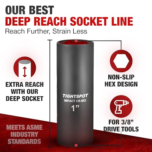 Image of TIGHTSPOT 3 /8 Inch Drive - 1 Inch Deep Impact Socket with Anti-Rounding 6 Point Design, Heat-Treated CRMO Steel