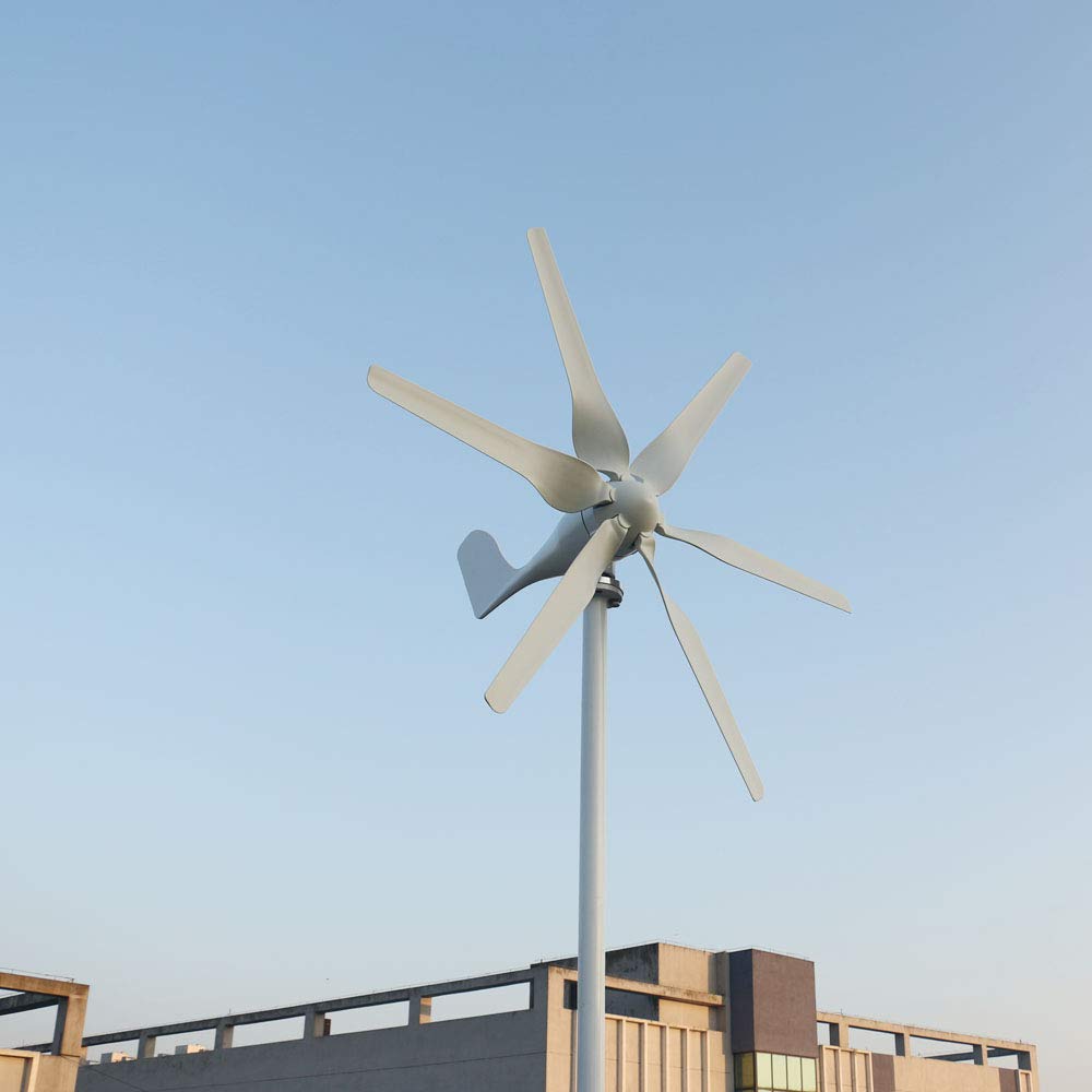 12V 24V 48V 800W Windgenerator Windkraftanlage Horizontaler Windturbine mit 6 Flügeln und kostenlosem MPPT Controller für Zuhause