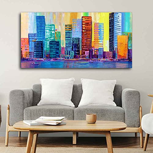 Image of VIBECRAFTS Canvas Paintings for Living Room Drawing Room Colorful City Skyline Canvas Wall Painting Fitted With Wooden Frame For Home | Office | Living Room | Gift (PTVCH 2492)
