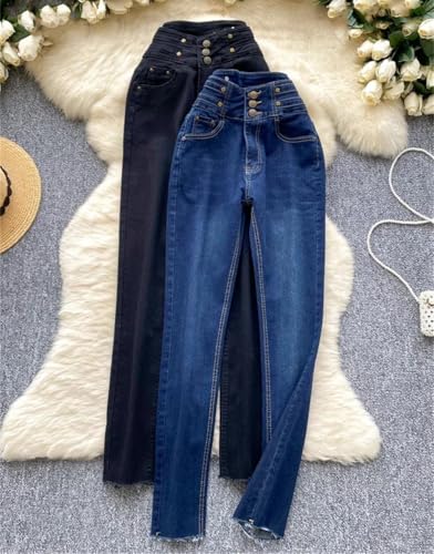 Women High Waist Jeans Korean Fashion Denim Pants with Zipper Pockets Straight Leg Casual Trousers2
