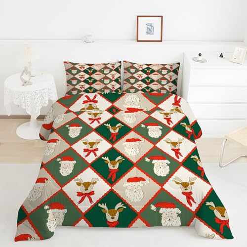 サンタクロース羽毛布団 3Dトナカイ掛け布団 ド ソフト 冬 キルト オールシーズン被子ソフトふわふわマイクロファイバーウォッャブル 掛け布団暖かい ふわふわ 暖かい羽毛布団軽量 通気 羽根布団190x210cm + 2枚枕カバー・43X63cmY52